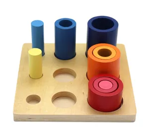 Montessori wooden cylinder socket blocks early education sensory toy for kids learning skills.