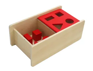 Wooden Montessori shape sorter toy box with geometric blocks for early learning.