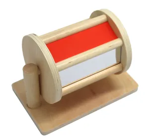 Montessori wooden spinning drum toy for early education, color and mirror cognitive learning.