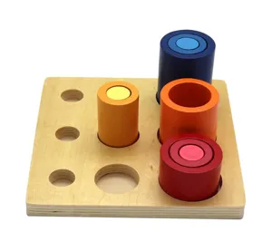 Montessori wooden cylinder blocks sensory educational toy for kids learning sorting and matching.