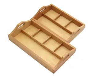 Wooden Montessori sorting tray for baby early education, multi-compartment organizer detail view
