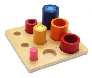 Montessori wooden cylinder socket block toy, sensory early education wooden sorting toy detail.