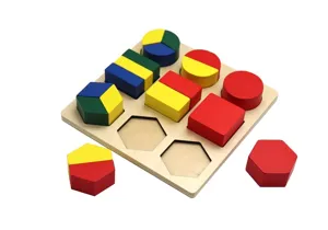 Pädagogisches Holz-Geometrie-Puzzle für Kinder, Mathe-Lernspielzeug mit Formen sortieren.