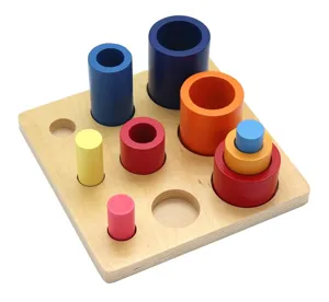 Montessori wooden cylinder socket toy sensory educational matching block detail view