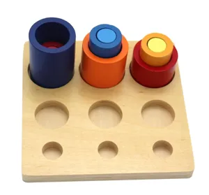 Montessori wooden cylinder socket blocks sensory toy for early childhood education kids.