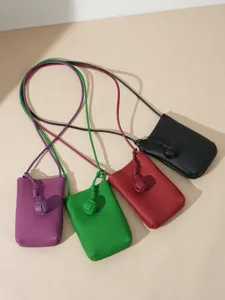 Women Genuine Leather Vertical Phone Bag Niche Design Commuting Crossbody Bag Simple Versatile Small Messenger Bag