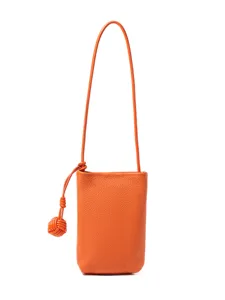 Orange leather phone bag crossbody small pouch with stylish knot strap design for women daily use