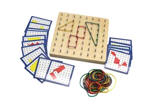 Wooden geoboard math toy for kids, educational shape learning montessori toy with rubber bands.