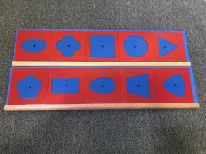 Montessori geometric inset cabinet wooden educational toy with shape puzzle boards for kids learning.