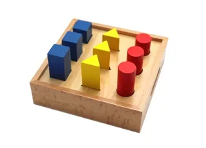 Wooden geometric shape sorting toy detail, early education Montessori learning blocks.