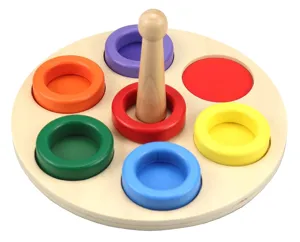 Montessori wooden educational toy set with colorful stacking rings for toddler early learning.