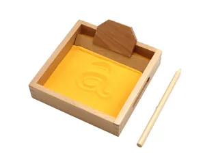 Montessori wooden sand writing tray for toddler early education, sensory toy with stylus pen.