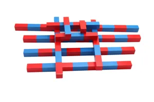 Montessori wooden math number rods, red and blue segmented educational toy for kids learning.
