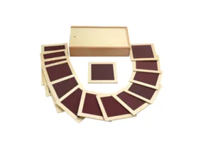 Montessori wooden tactile boards sensory educational toy set with storage box detail view.