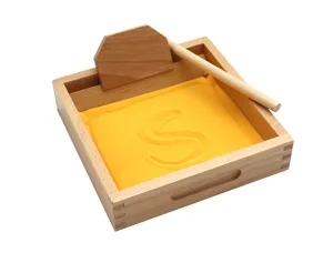 Montessori wooden sand tray toy for kids early education writing practice sensory learning tool.