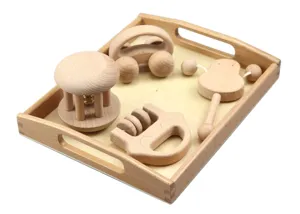 Wooden baby toys set early education sensory rattle wooden car infant soothing Montessori toys