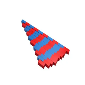Montessori math number rods detail shot, red and blue wooden educational toys for kids.
