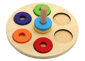Montessori Holz Stapelring Spielzeug, Farbzuordnung Puzzle Fruehfoerderung fuer Kinder.
