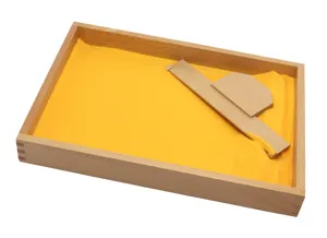 Detailed view of the wooden Montessori sand writing tray, designed for early childhood learning.