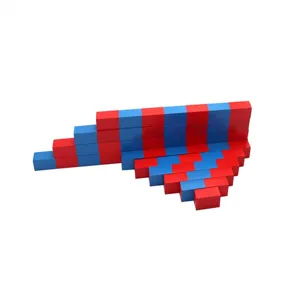 Montessori red and blue number rods for early math education, sensory learning toy set.