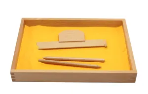 Montessori wooden sand writing tray detail view, early education toy for children's handwriting practice