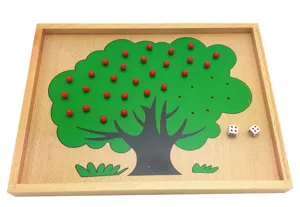 Wooden Montessori apple tree counting math toy detail, educational play tool for kids.