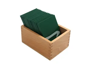 Montessori wooden teaching toy storage box with green cards for early childhood education detail