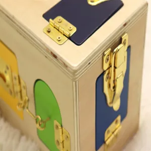 Montessori wooden lock box sensory toy for kids, early learning fine motor skills training.