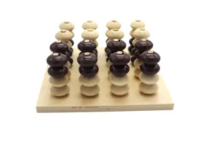 Wooden 3D four-in-a-row board game Montessori educational logical thinking toy detail view.