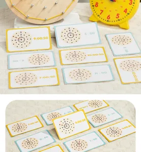 Children's digital clock teaching aids, wooden pegboard time cognitive card set for early learning.