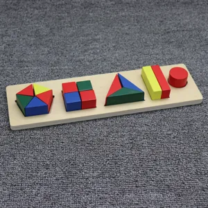 Giocattolo di puzzle di smistamento forme Montessori in legno per bambini piccoli.