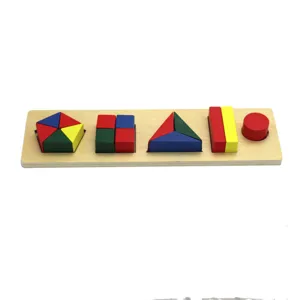 Tavola puzzle di smistamento forme geometriche in legno Montessori per bambini vista principale.