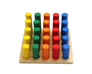 Montessori wooden cylinder socket block sensory educational toy for kids early color cognition training.