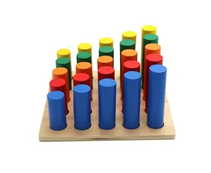 Montessori wooden cylinder socket ladder sensory educational toy, kids color height cognitive tool.