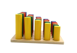 Montessori wooden sensory cylinder stair toy for kids color and height cognitive