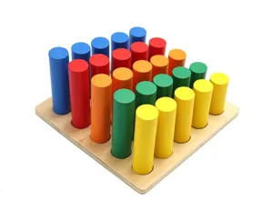 Montessori early education wooden cylinder socket blocks for kids color and height cognition.