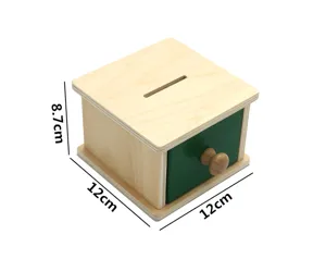 Montessori wooden coin box drawer toy for kids early education and learning fun.