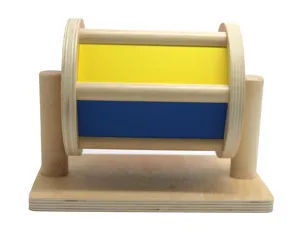 Montessori wooden spinning drum toy detail, color cognitive learning aid for kids.