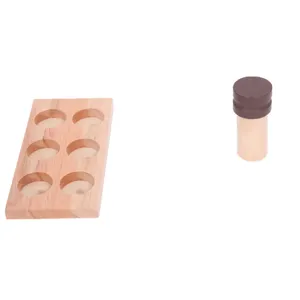 Montessori wooden sensory olfactory training toy with 6-hole base and cylinder for kids early learning.