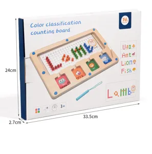 Wooden magnetic bead counting board detail, color classification educational toy for toddlers.