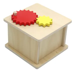 Wooden Montessori educational toy with interlocking colorful gears for early learning skills.
