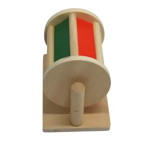 Montessori wooden spinning drum toy for early childhood color cognitive education.