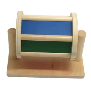 Montessori wooden spinning drum toy for early childhood color cognitive education.