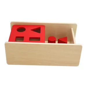 Montessori wooden shape sorting box, early educational geometric block toy for kids.