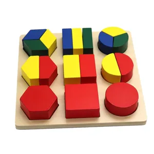 Montessori Holz Puzzlespielzeug für Mathe, bunte geometrische Formen zum spielend Lernen.