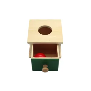 Wooden Montessori ball drop box toy with drawer and red ball for early childhood education learning