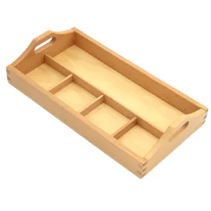 Wooden sorting tray Montessori educational toy with compartments for early childhood learning.