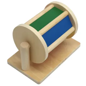 Montessori Wooden Rolling Drum Baby Early Education Color Cognitive Toy Sensory Development