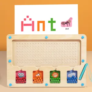 Wooden magnetic bead maze puzzle toy for kids, hand-eye coordination learning educational aid.