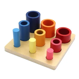 Montessori wooden cylinder socket blocks early education sensory toy for kids learning.